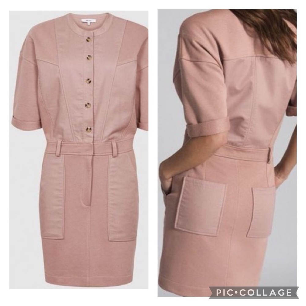 - Reiss emlyn mix media cotton blend pink mini dress new